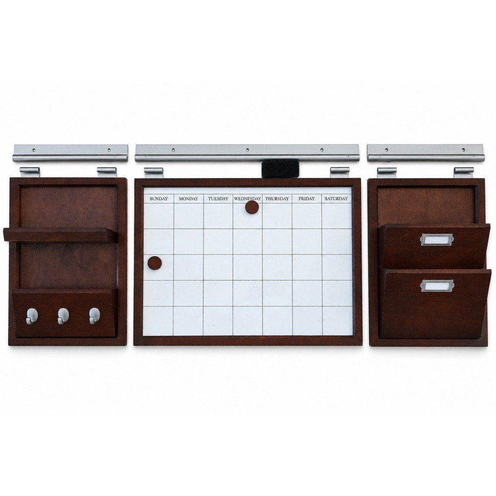 Williams Sonoma Wood Wall Organizer Set Calendar Mail Sorter Hooks Mahogany